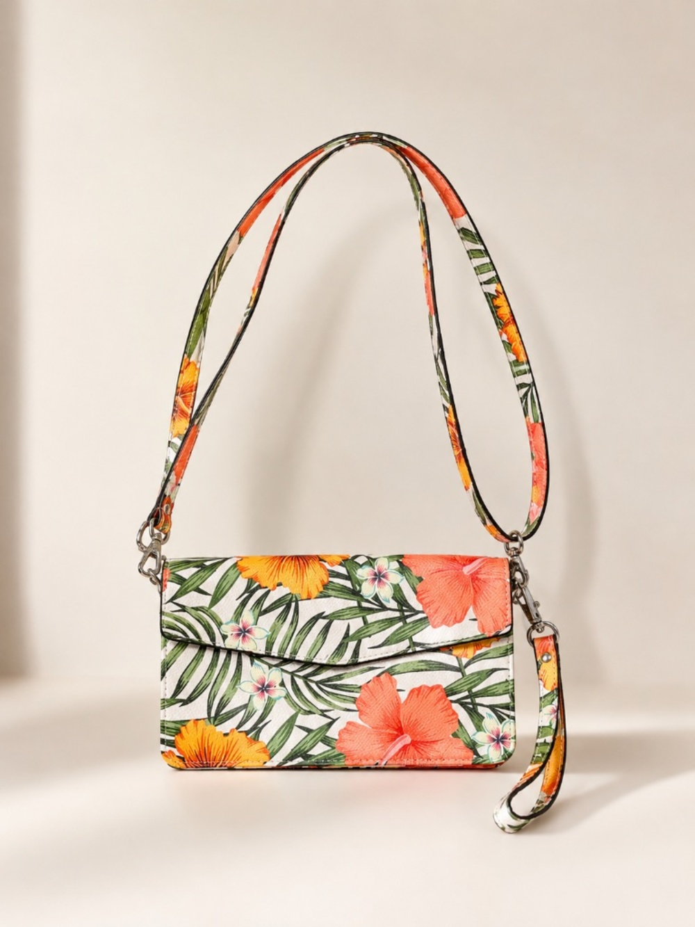Jen & Co Floral Tropical RFID Protected Convertible Crossbody BAG Wristlet Purse